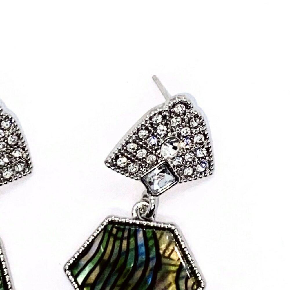 Silver Crystal Abalone Colored Dangle Earrings - Picture 5 of 6